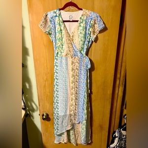 Blue Rain Boutique MultiFloral Midi Hi-Low Wrap Dress - Medium